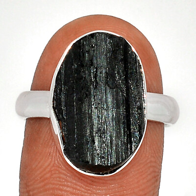#ad Natural Black Tourmaline 925 Sterling Silver Ring Jewelry s.9 CR19478 $16.99