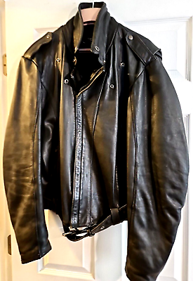#ad Bullskins Lined Heavy Black Leather Jacket 46 Biker Rocker Motorcycle Moto Coat $192.50