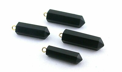 #ad ONE SINGLE 1 To 1 10 Inch Black Obsidian Faceted Point Crystal Gold Eyepin Loop $10.86
