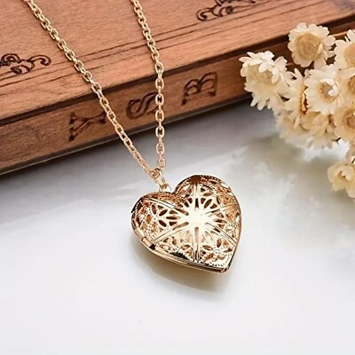 #ad Fashion Golden Love Heart Necklace Photo Pendant Can Be Open Men Women Gift New $12.98