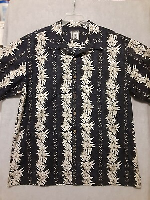 #ad Roundtree amp; Yorke Button Up Shirt Hawaiian Flower cotton Sz XL Blue White Tan $8.00