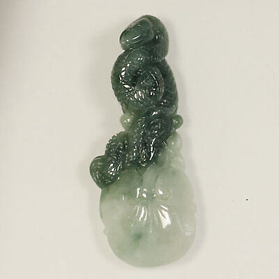 #ad Cert#x27;d Green 100% Natural A Jadeite Jade FINE Pendant Snake RuYi ANI 1987 $38.00