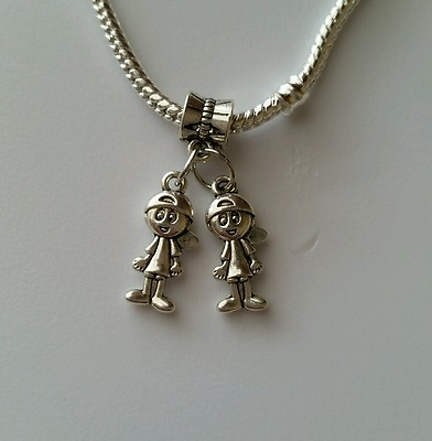#ad Little Boys Brothers Son Twins Dangle Bead for Silver European Charm Bracelet $11.98