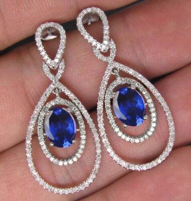 #ad 3.50 Ct Natural Blue Tanzanite Diamond Earrings In 14K Gold $625.00