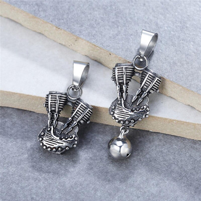 #ad Mens Motorcycle Engine Necklace Biker Pendant Heavy Stainless Steel Punk AU $20.68
