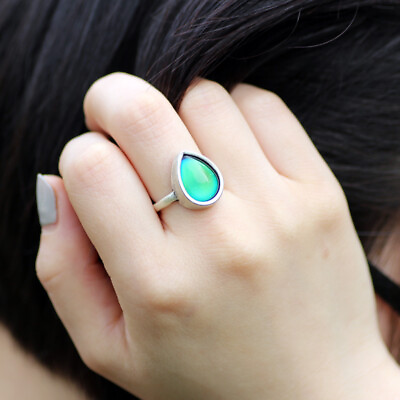 #ad Korean Style Luxury Design Tear Drop Shape Mood Color Change Stone Jewelry Ring $9.39