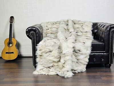 #ad Luxurious Real Fox Fur Throw Blanket Natural Handcrafted Warmth for Your Home $390.00