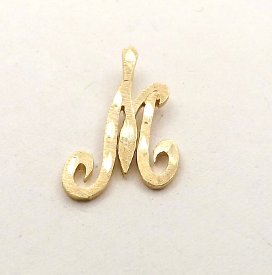 #ad 14k Gold Script Letter Initial M Charm Pendant Diamond Cut New $94.05