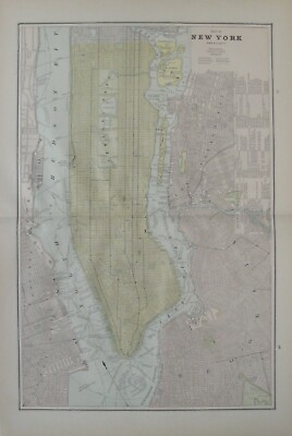 #ad Original 1889 Antique Map NEW YORK CITY Manhattan Brooklyn Elevated Railroads $34.99