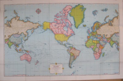 #ad Huge Colorful 1958 Wall Map THE WORLD ON MERCATOR PROJECTION by Rand McNally $18.99