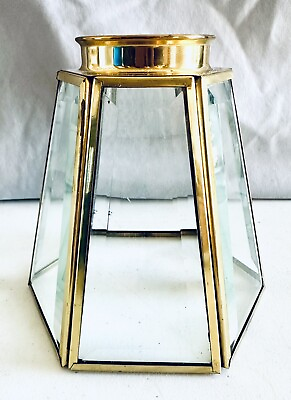 #ad Vintage Hexagonal Beveled Glass Brass Lamp Shade 5” $19.99