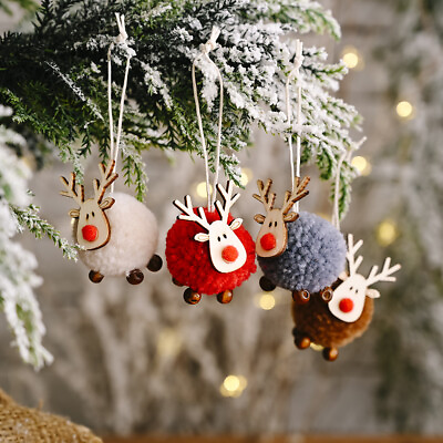 #ad 4pcs Christmas Felt Deer Ornaments Red White Brown Diy Elk Pendant Hanging $8.58