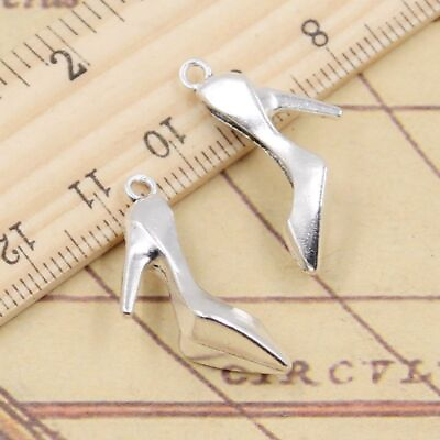 #ad High Heeled Shoe Charms Bronze Silver Color Pendant 29x17mm Jewelry Charm 10Pcs $12.68