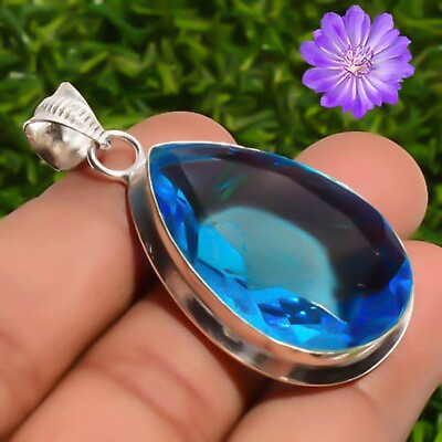 #ad Anniversary Gift For Women Jewelry Pendant Sterling Silver Blue Topaz Gemstone $9.19