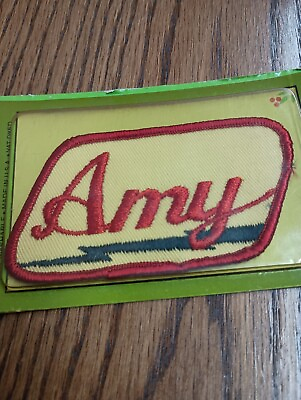 #ad Amy Red White Blue Vintage Name Patch Cursive Letters NOS $5.97