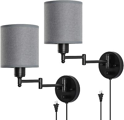 #ad 2 Pack Plug in Wall Lamps Swing Arm Wall Sconces Wall Fixture Light Vanity Gray $32.99