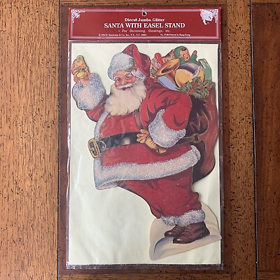 #ad Shackman Vintage Christmas Santa Easel Glitter Jumbo Die Cut 1994 Hong Kong 9748 $29.95
