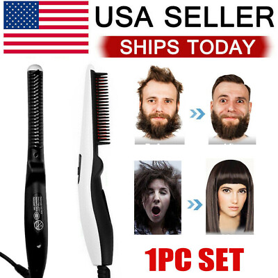 #ad Beard Straightener Comb Quick Heated Brush Styler For Mens Pro Hair Electric $14.99