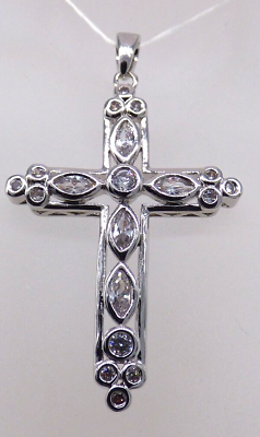 #ad Cross Pendant Clear Rhinestone Crystals Marquise Pave Silver Tone Sparkly $44.99