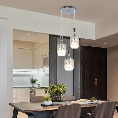 Pendant Light Fixture Crystal Chandelier Glass Hanging Kitchen Island 3 LED Lamp $35.00
