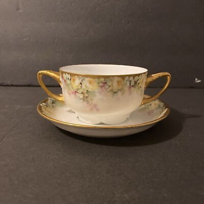 #ad Rosenthal Bavaria Bouillon Cup amp; Saucer Yellow Roses Gold Trim $27.00