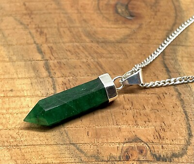 #ad Emerald Pencil Pendant Genuine Uncut 925 Sterling Silver May Birthstone Gift her $19.80