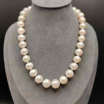 #ad huge 11 12MM AAAA GENUINE NATURAL WHITE AKOYA PEARL NECKLACE 18 inch $128.00