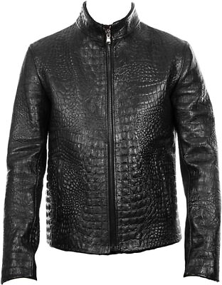 #ad Mens Leather Motorcycle Jacket Genuine Black Alligator Crocodile Premium Leather $149.99