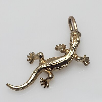 #ad 14k Yellow Gold Lizard Gecko Pendant Charm $145.00