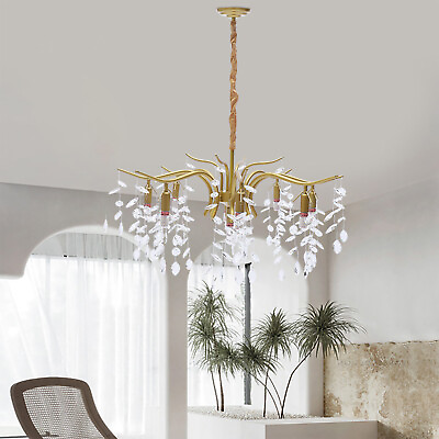 #ad Modern Luxury Metal Crystal Chandelier Gold Pendant Lamp Dimmable Hanging Light $202.73