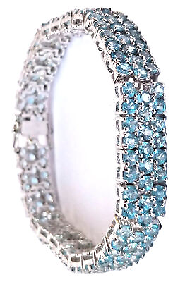 #ad Blue Topaz Real Sterling Silver 925 Gemstone Jewelry Bracelet $498.41