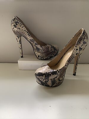#ad Aldo size 38 snakeskin reptile print stiletto platform gray high heels US 7.5 $19.99