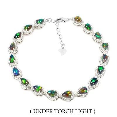 #ad Bracelet Black Opal Genuine Mined Gems Solid Sterling Silver 7 to 8 1 4 Inch GBP 118.74