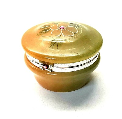 #ad Vintage Round Jewelry Trinket Box with Gold Plate and Hinge $16.51