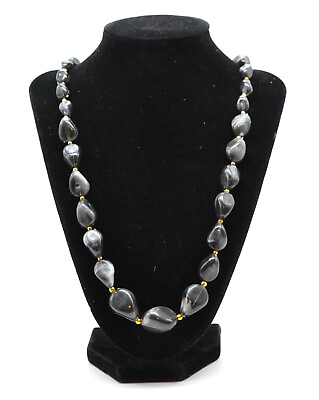 #ad Necklace Assorted Stone Shape Black amp; Gray Beads 12” Long with Lobster $14.95