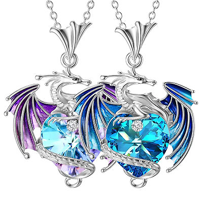 #ad Men Women Flying Dragon Necklace Love Crystal Stone Dragon Pendant Necklace $7.99