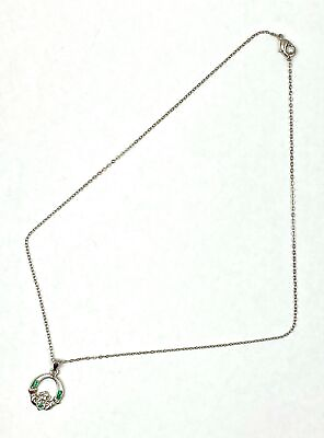 #ad Solvar Rhodium Lucky Crystal Claddagh Pendant Necklace 18 inch Length $28.00