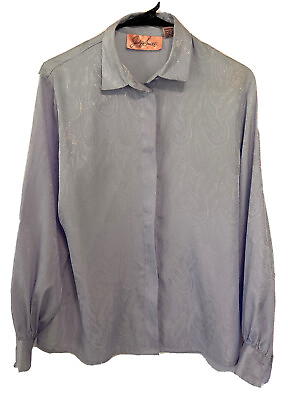 #ad Jaclyn Smith Womens Long Sleeve Paisley Hidden Button Up Blouse Sz 12 Lavender $4.50