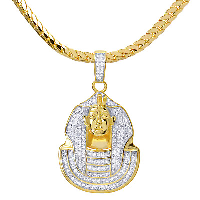#ad Men#x27;s Iced Gold Plated Egyptian Pharaoh Pendant 24quot; Chain Necklace BCH 13128 TT $24.99