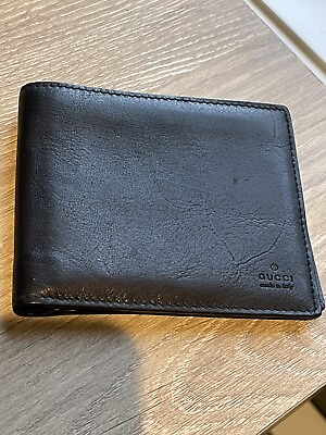 #ad Authentic GUCCI Bi fold leather black 04795 Compact wallet men Card Holder $179.99