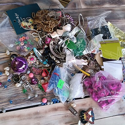 #ad Jewelry Supply Craft Junk Drawer Clear Out Findings Beads Bells Charms Gems Lot $29.12