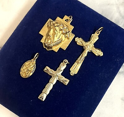 #ad Vintage Religious Gold Filled 3D Pendants 1.5” Vtg Gf Detail Charm Lot Victorian $64.00