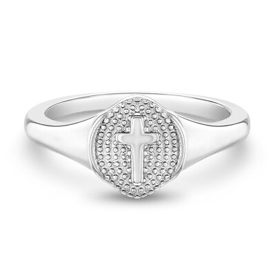 #ad 925 Sterling Silver Size 2 5 Little Signet Cross Ring Band for Toddlers to Girls $20.00