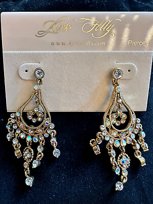 #ad NEW Kirks Folly Aurora Borealis Crystal Chandelier Earrings 2 1 2quot; Long $50.00