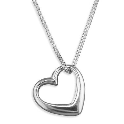 #ad Necklace 45cm 18in large open heart Sterling Silver GBP 29.89
