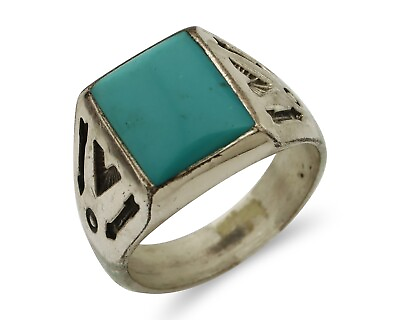 #ad Navajo Ring 925 Silver Kingman Turquoise Signed Sun Bell Silver Company C.80#x27;s $149.00