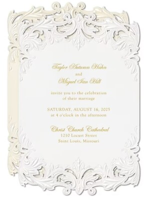 #ad Embossed Wedding Invitations Pearl Foil Laser Cut Damask Flourish Vintage Design $328.90