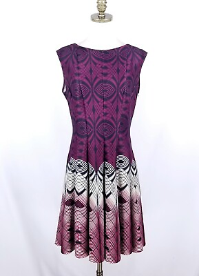 #ad Danny amp; Nicole Sleeveless Dress Size 12 Maroon Beige Geometric Design Fit Flare $20.00