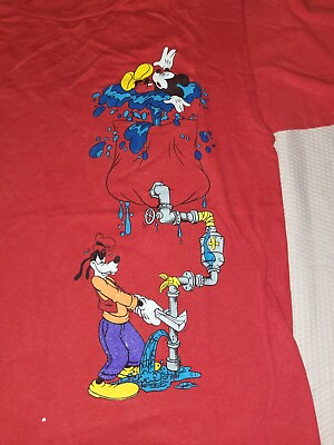 #ad Vintage Rare Jerry Leigh Disney Mickey Mouse and Goofy T Shirt SZ Medium Red $26.00