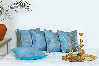 #ad Indian Blue Mandala Silk Brocade Pillow Cushion Cover Sofa Throw Home Decor 16quot; $34.90